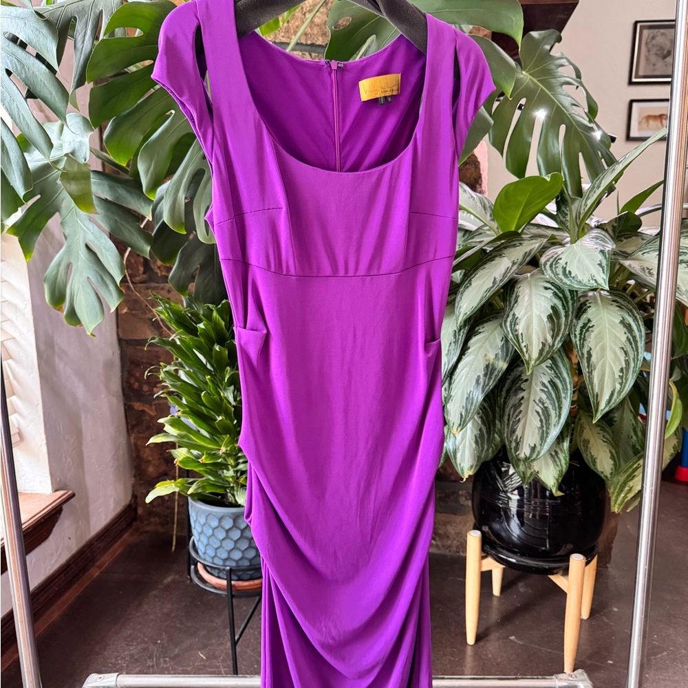 Nicole Miller Purple Ruched Midi Dress